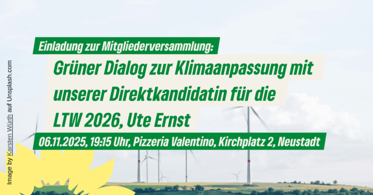Einladung zur Mitgliederversammlung: Grüner Dialog zur Klimaanpassung mit unserer Direktkandidatin für die Landtagswahl 2026, Ute Ernst